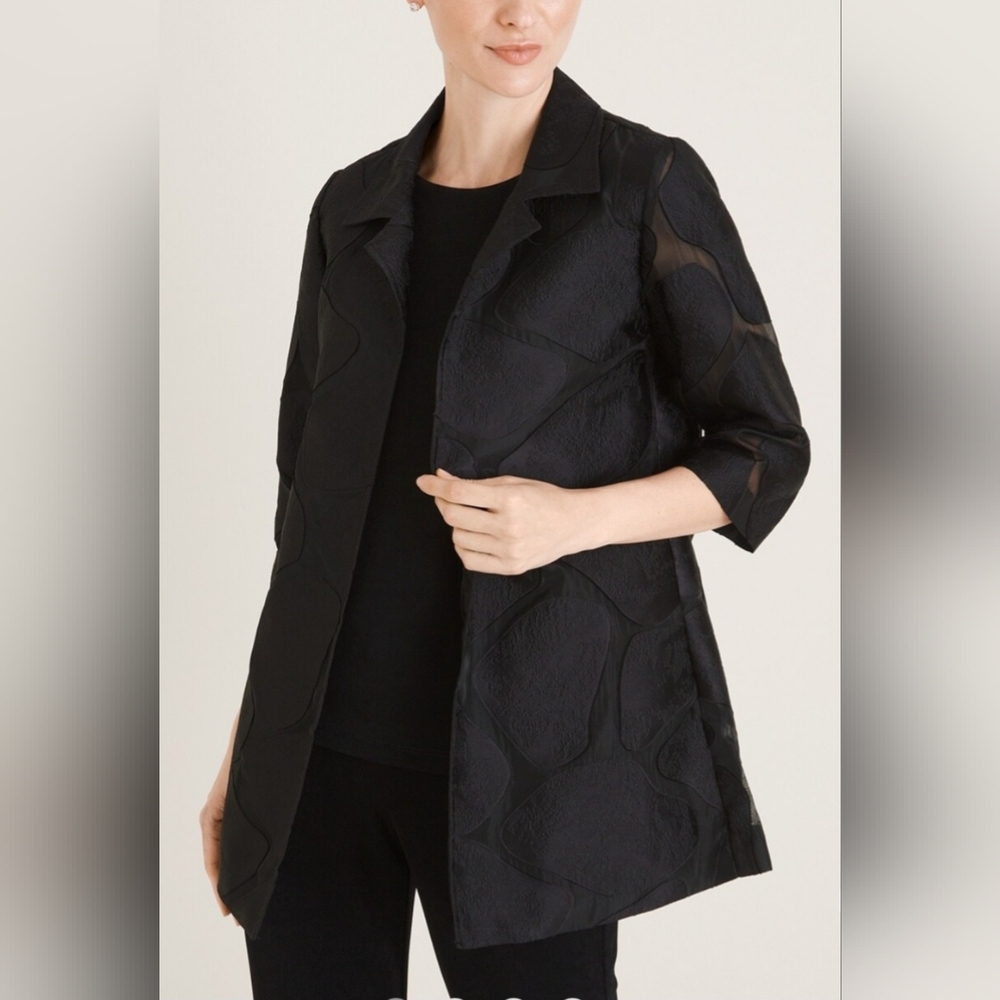 Chicos Black Organza Jacket Travelers Collection Size 1